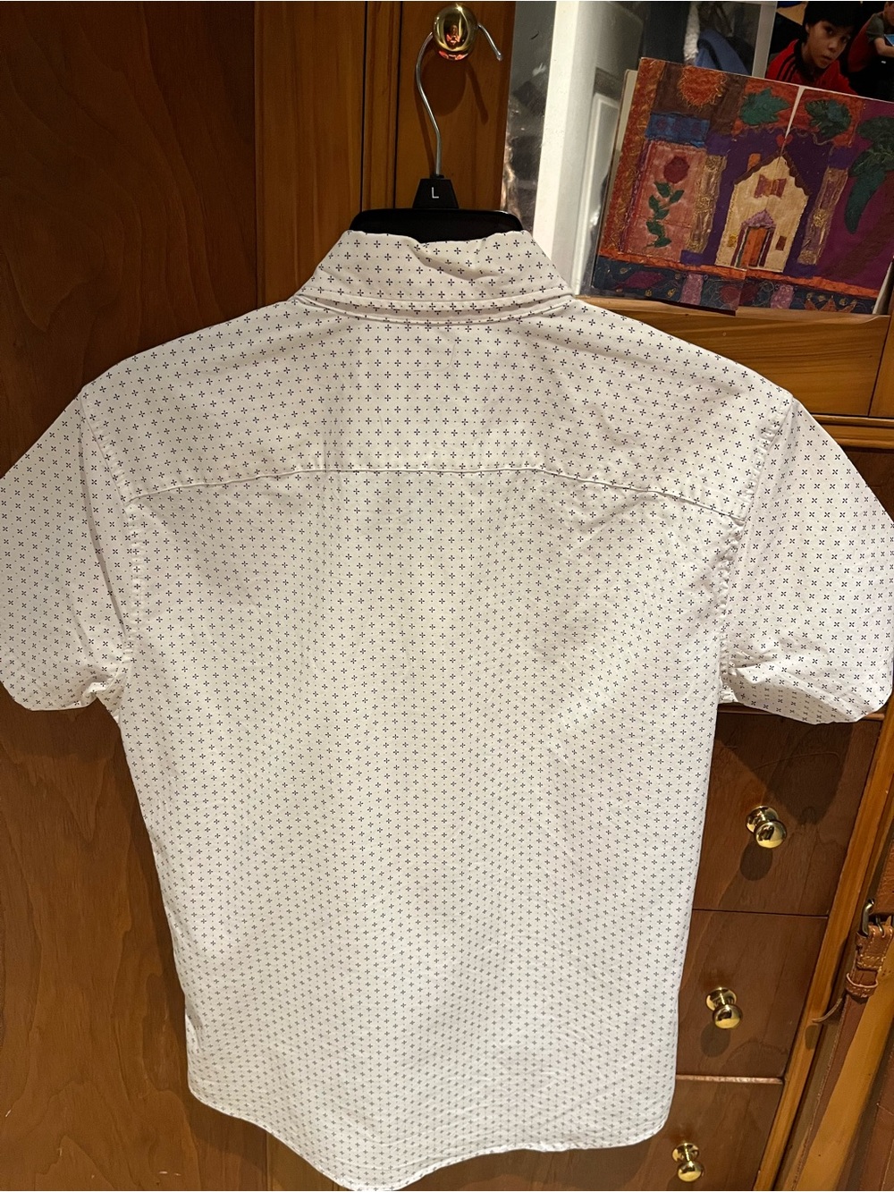 Abercrombie & Fitch White Short-Sleeve Button-Down with Micro Dot Pattern - Picture 2 of 3